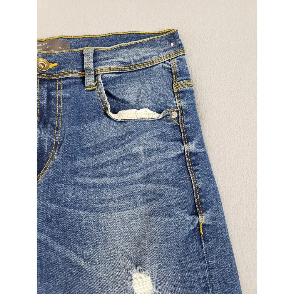 ZARA Men Jean 31 Blue Denim Skinny Mid Rise Distressed Medium Wash 5 Pocket